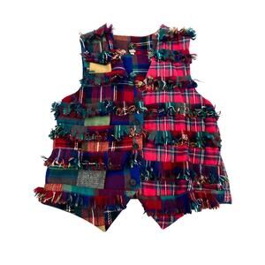 Vintage Paula Sweet Women's Art To Wear Mixed Plaid Print flannel Vest Size L